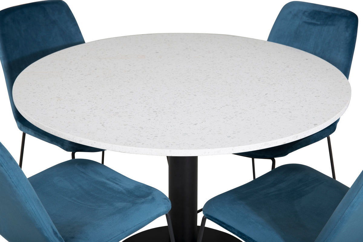 Muce & Razzia spisebordsstol 2-pak blå + rundt spisebord ⌀106 hvid