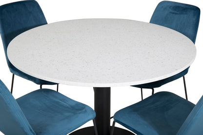 Muce & Razzia spisebordsstol 2-pak blå + rundt spisebord ⌀106 hvid