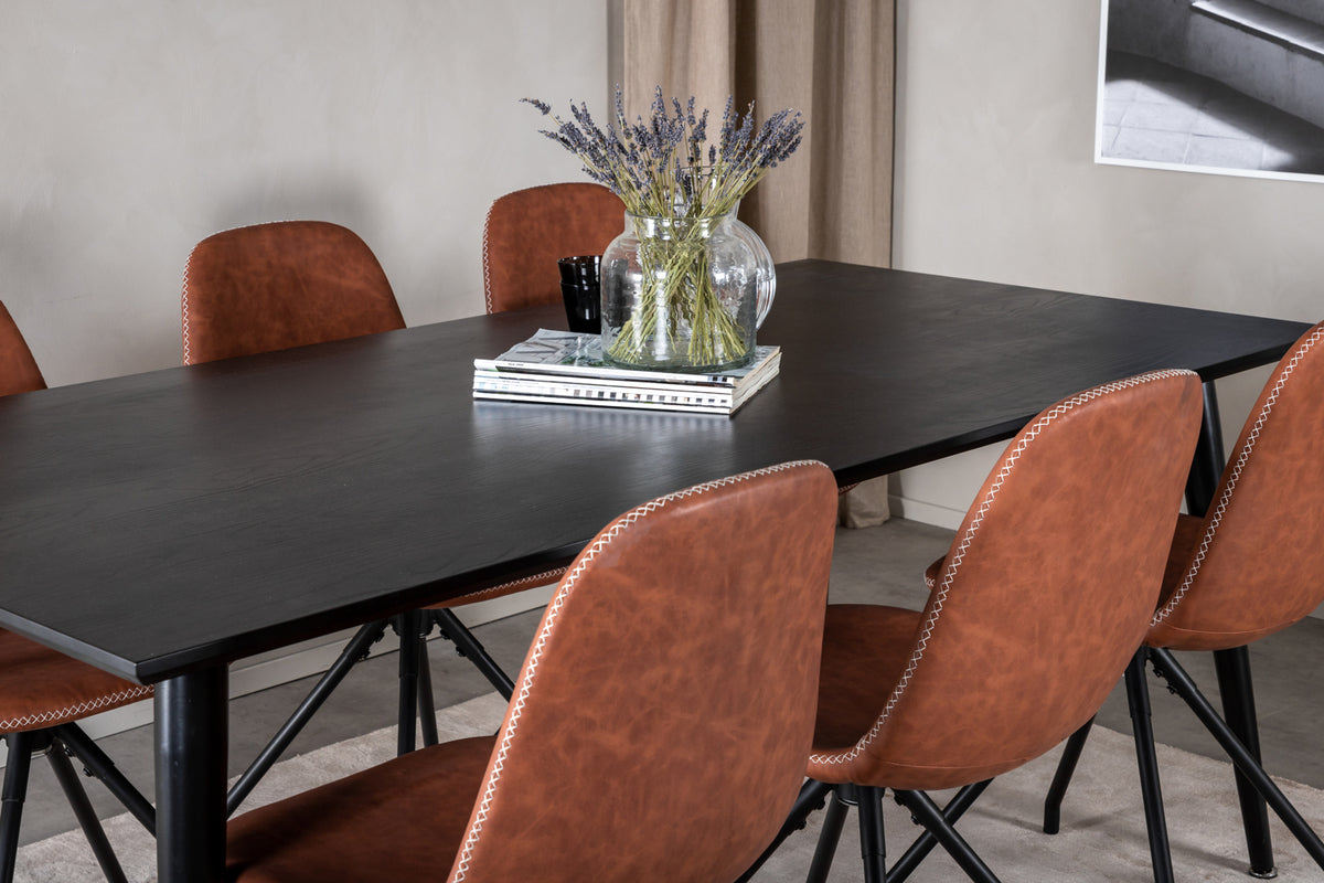 Dipp & Polar Rektangulært Spisebord 180 x 90 Sort + Spisestol 2-pak Brun