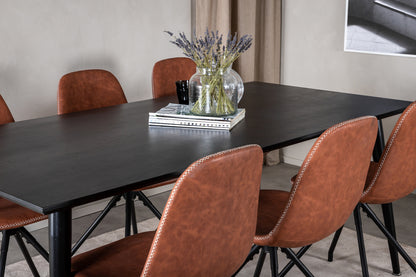 Dipp & Polar Rektangulært Spisebord 180 x 90 Sort + Spisestol 2-pak Brun