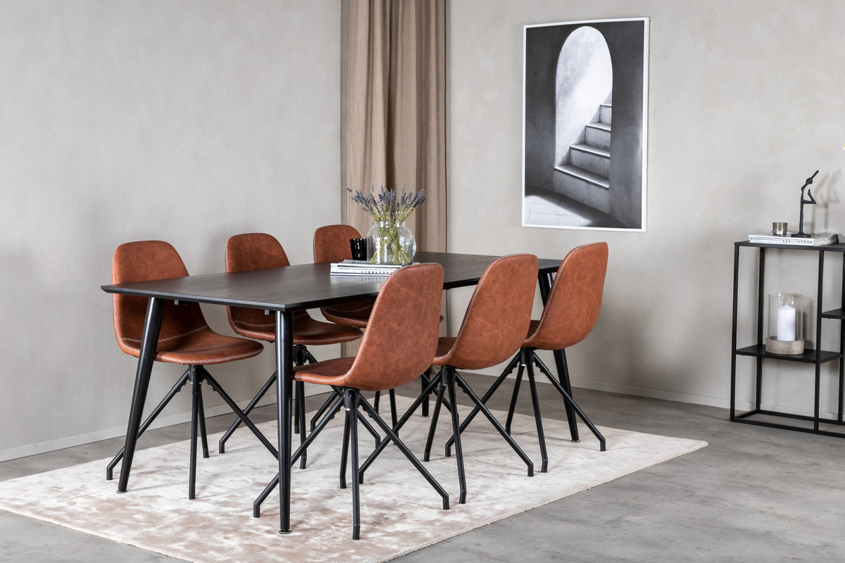 Dipp & Polar Rektangulært Spisebord 180 x 90 Sort + Spisestol 2-pak Brun