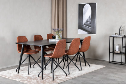Dipp & Polar Rektangulært Spisebord 180 x 90 Sort + Spisestol 2-pak Brun