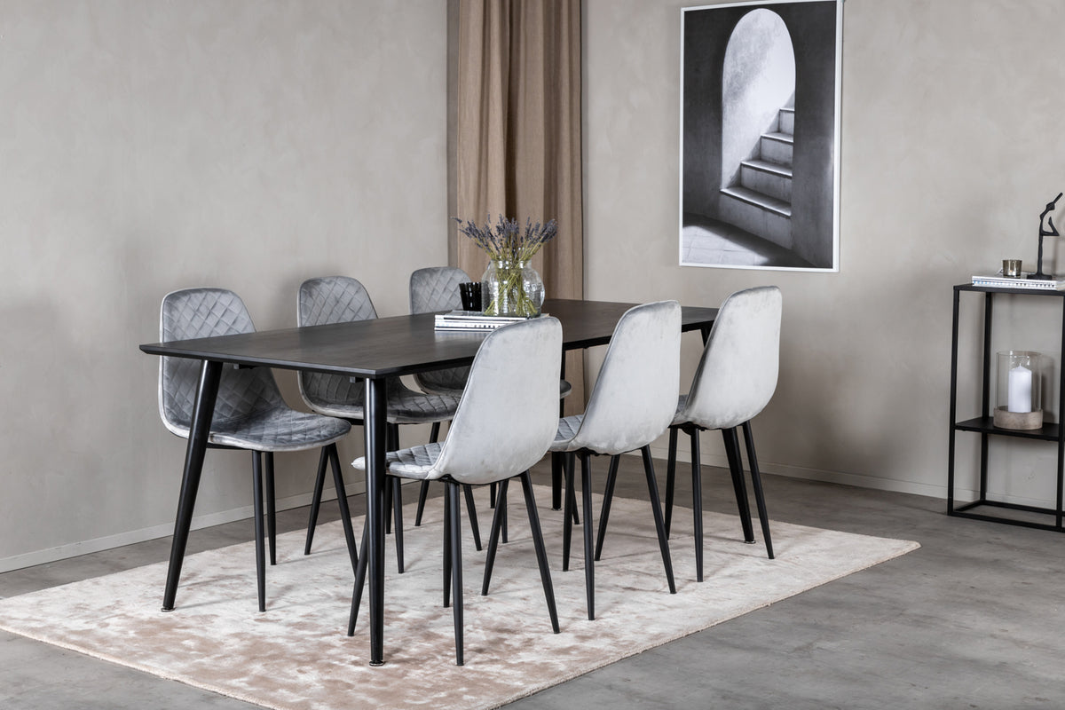 Dipp & Polar Rektangulært Spisebord 180 x 90 Sort + Spisestol 2-pak Grå