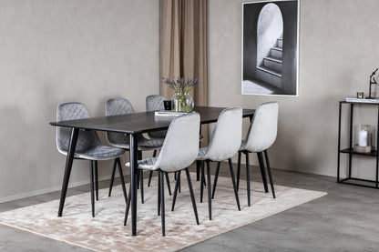 Dipp & Polar Rektangulært Spisebord 180 x 90 Sort + Spisestol 2-pak Grå