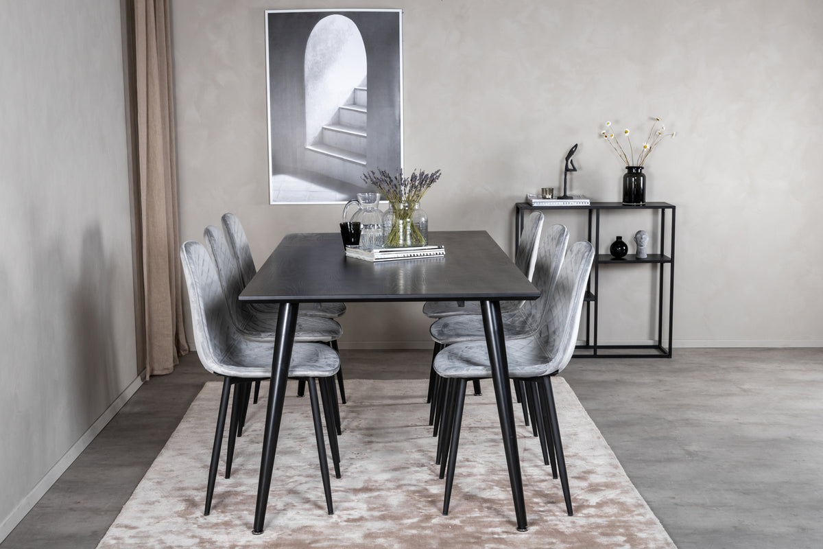 Dipp & Polar Rektangulært Spisebord 180 x 90 Sort + Spisestol 2-pak Grå