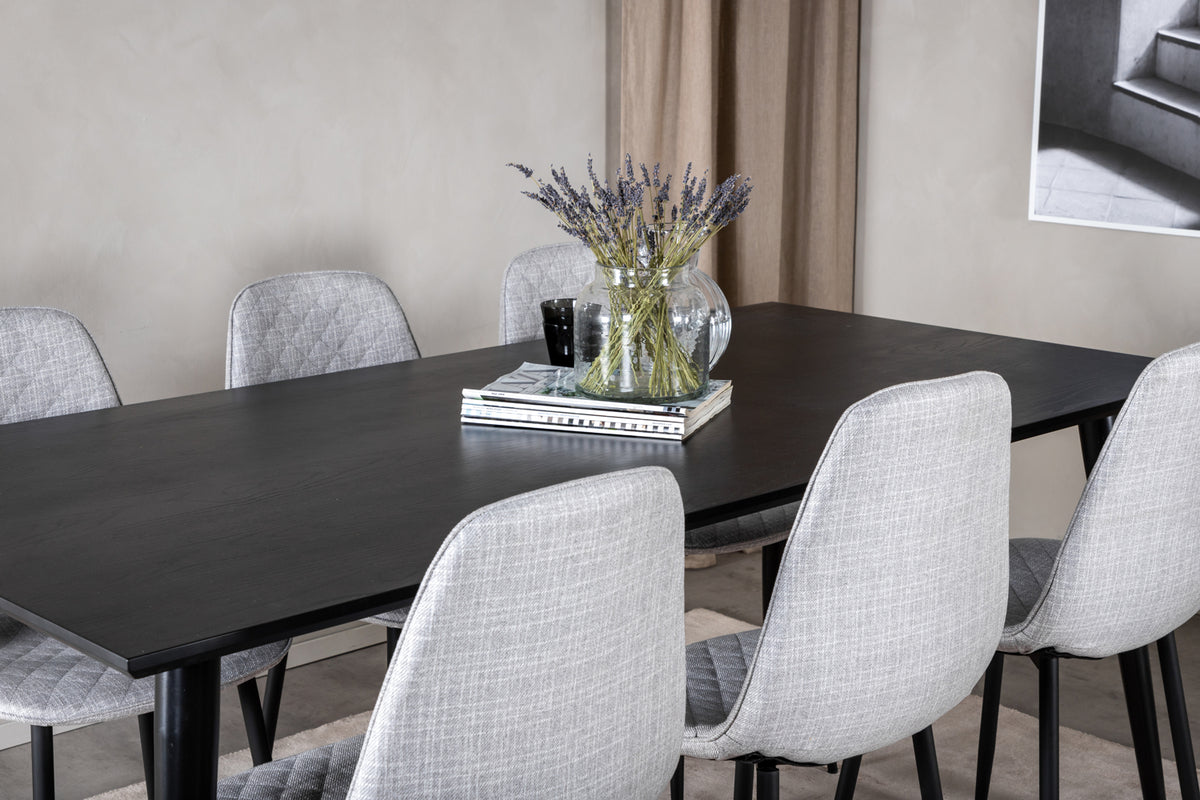 Dipp & Polar Rektangulært Spisebord 180 x 90 Sort + Spisestol 2-pak Grå