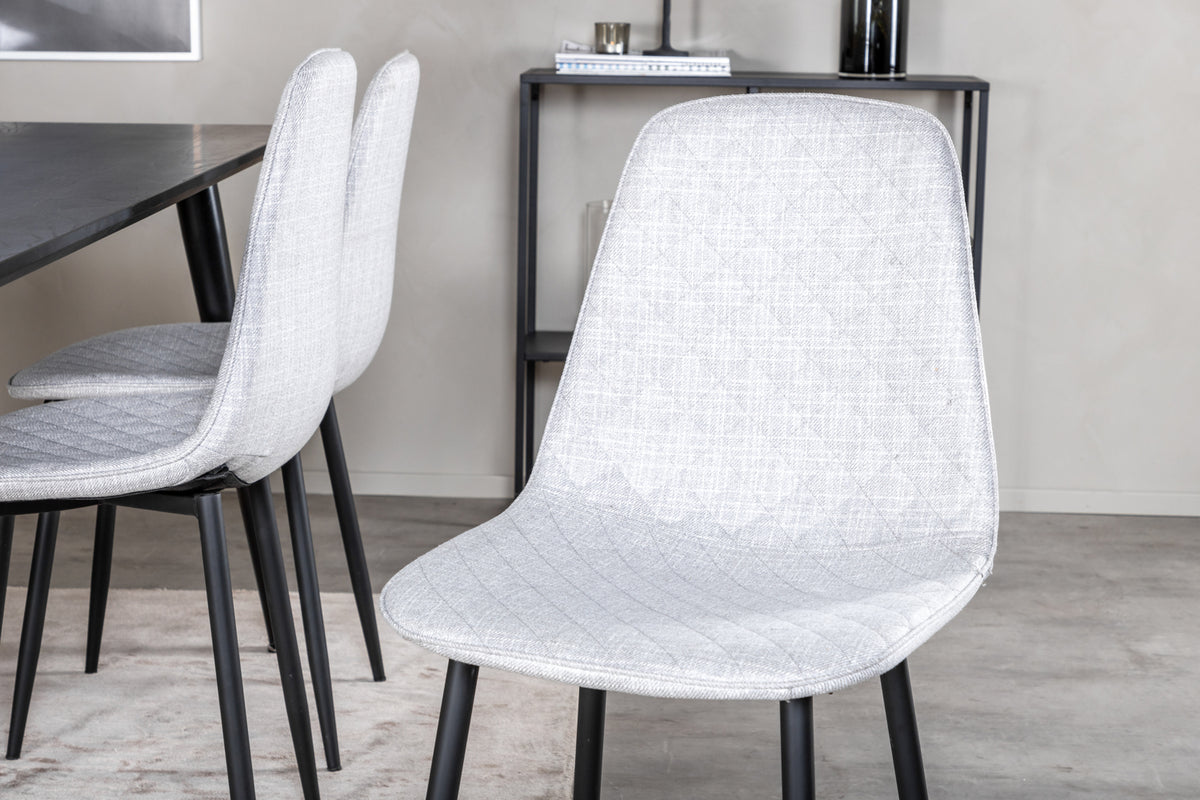 Dipp & Polar Rektangulært Spisebord 180 x 90 Sort + Spisestol 2-pak Grå