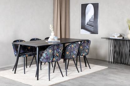 Dipp & Velvet Rektangulært Spisebord 180 x 90 Sort + Spisestol 2-pak Sort