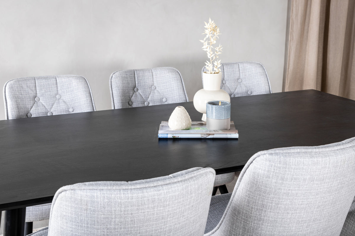 Dipp & Velvet Deluxe Rektangulært Spisebord 180 x 90 Sort + Spisestol 2-pak Grå