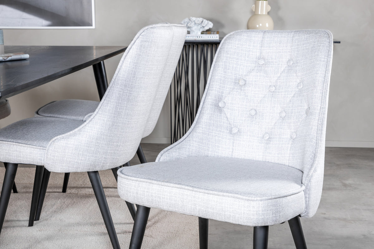 Dipp & Velvet Deluxe Rektangulært Spisebord 180 x 90 Sort + Spisestol 2-pak Grå