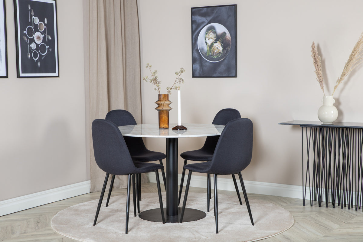 Polar & Estelle Spisestol 2-pak Sort + Rundt Spisebord ⌀106 Hvid