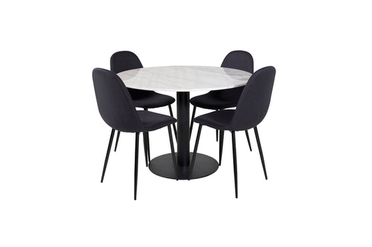 Polar & Estelle Spisestol 2-pak Sort + Rundt Spisebord ⌀106 Hvid