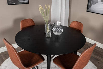 Dipp & Polar Rundt Spisebord ⌀115 Sort + Spisebordsstol 2-pak Brun