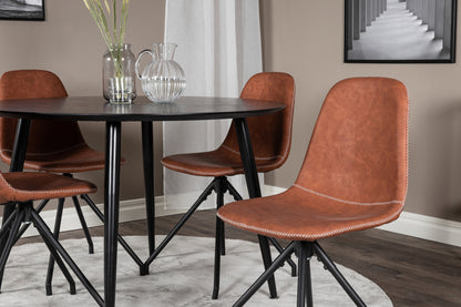 Dipp & Polar Rundt Spisebord ⌀115 Sort + Spisebordsstol 2-pak Brun