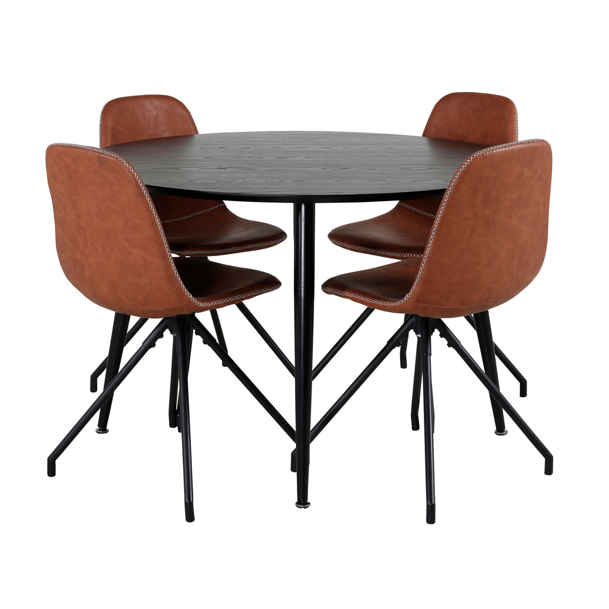 Dipp & Polar Rundt Spisebord ⌀115 Sort + Spisebordsstol 2-pak Brun