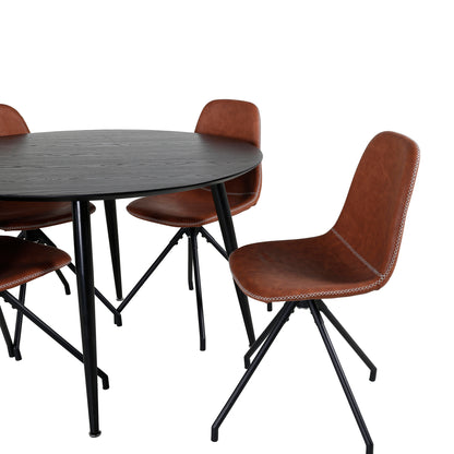 Dipp & Polar Rundt Spisebord ⌀115 Sort + Spisebordsstol 2-pak Brun