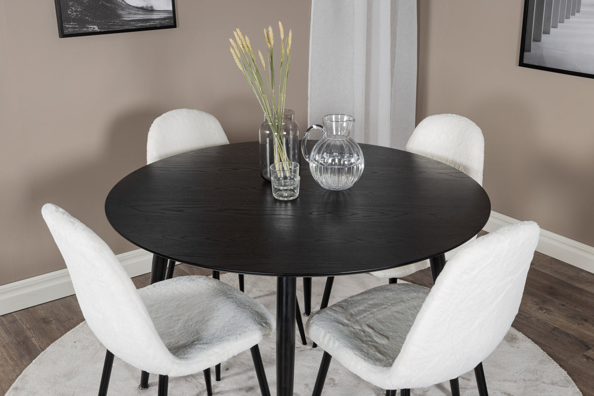 Dipp & Polar Rundt Spisebord ⌀115 Sort + Spisebordsstol 2-pak Hvid