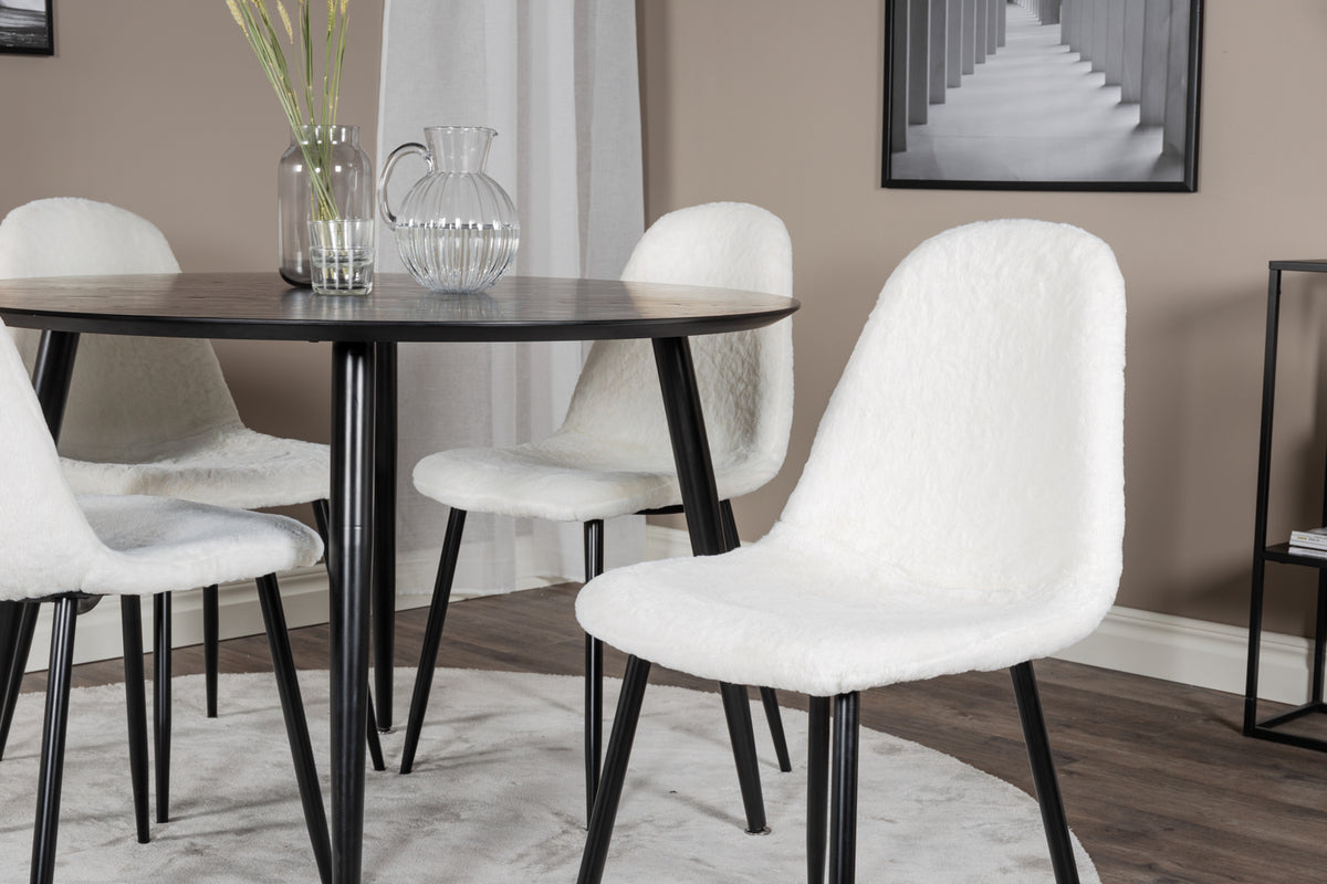 Dipp & Polar Rundt Spisebord ⌀115 Sort + Spisebordsstol 2-pak Hvid