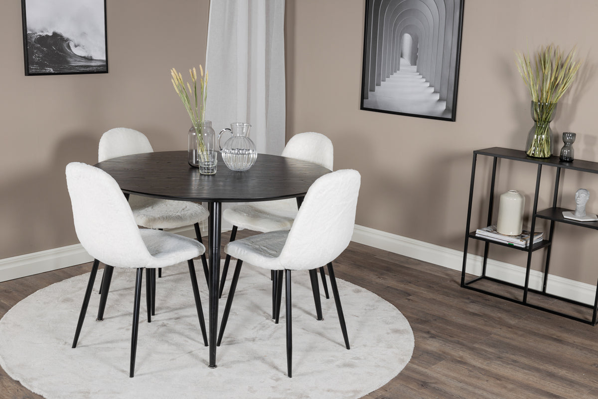 Dipp & Polar Rundt Spisebord ⌀115 Sort + Spisebordsstol 2-pak Hvid