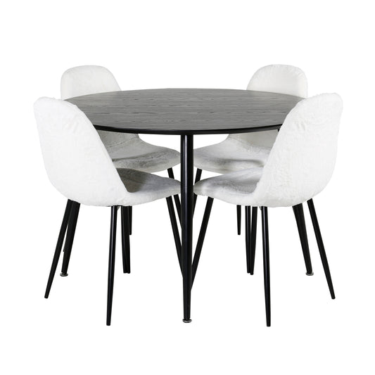 Dipp & Polar Rundt Spisebord ⌀115 Sort + Spisebordsstol 2-pak Hvid