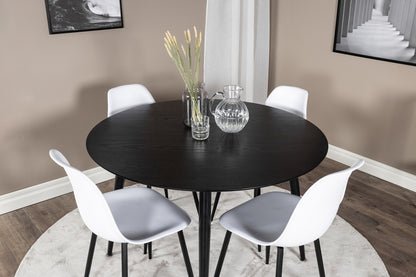 Dipp & Polar Rundt Spisebord ⌀115 Sort + Spisebordsstol 2-pak Hvid