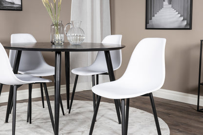 Dipp & Polar Rundt Spisebord ⌀115 Sort + Spisebordsstol 2-pak Hvid