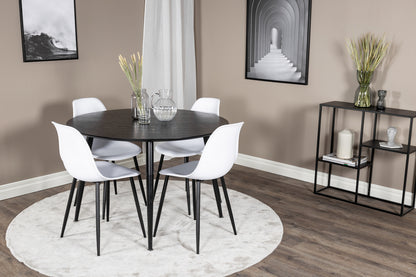 Dipp & Polar Rundt Spisebord ⌀115 Sort + Spisebordsstol 2-pak Hvid