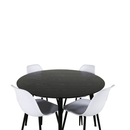 Dipp & Polar Rundt Spisebord ⌀115 Sort + Spisebordsstol 2-pak Hvid