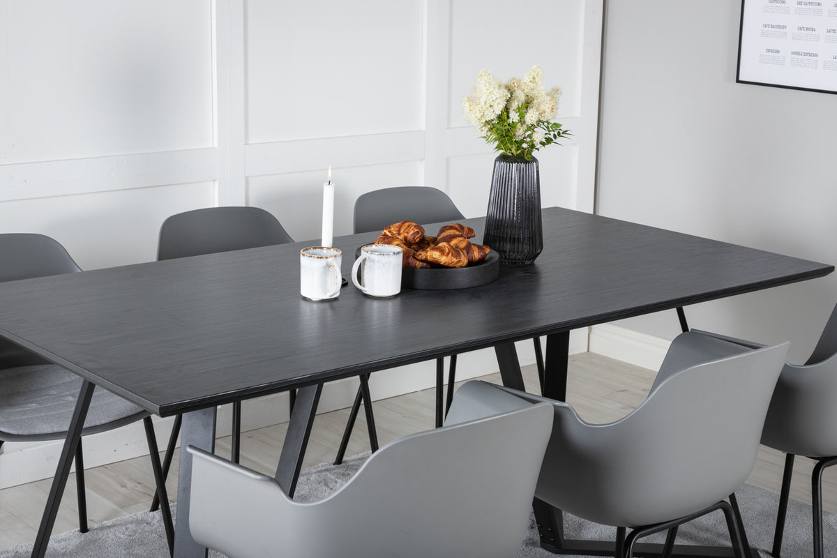 Comfort & Marina Spisebordsstol 2-pak Grå + Rektangulært Spisebord 180 x 90 Sort