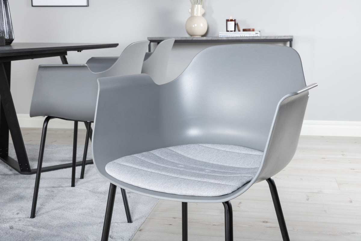 Comfort & Marina Spisebordsstol 2-pak Grå + Rektangulært Spisebord 180 x 90 Sort