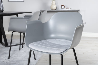 Comfort & Marina Spisebordsstol 2-pak Grå + Rektangulært Spisebord 180 x 90 Sort