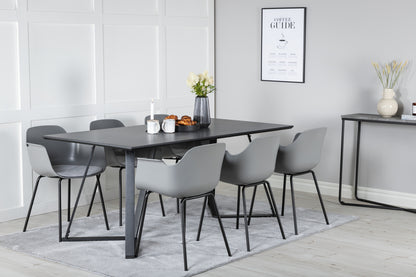 Comfort & Marina Spisebordsstol 2-pak Grå + Rektangulært Spisebord 180 x 90 Sort