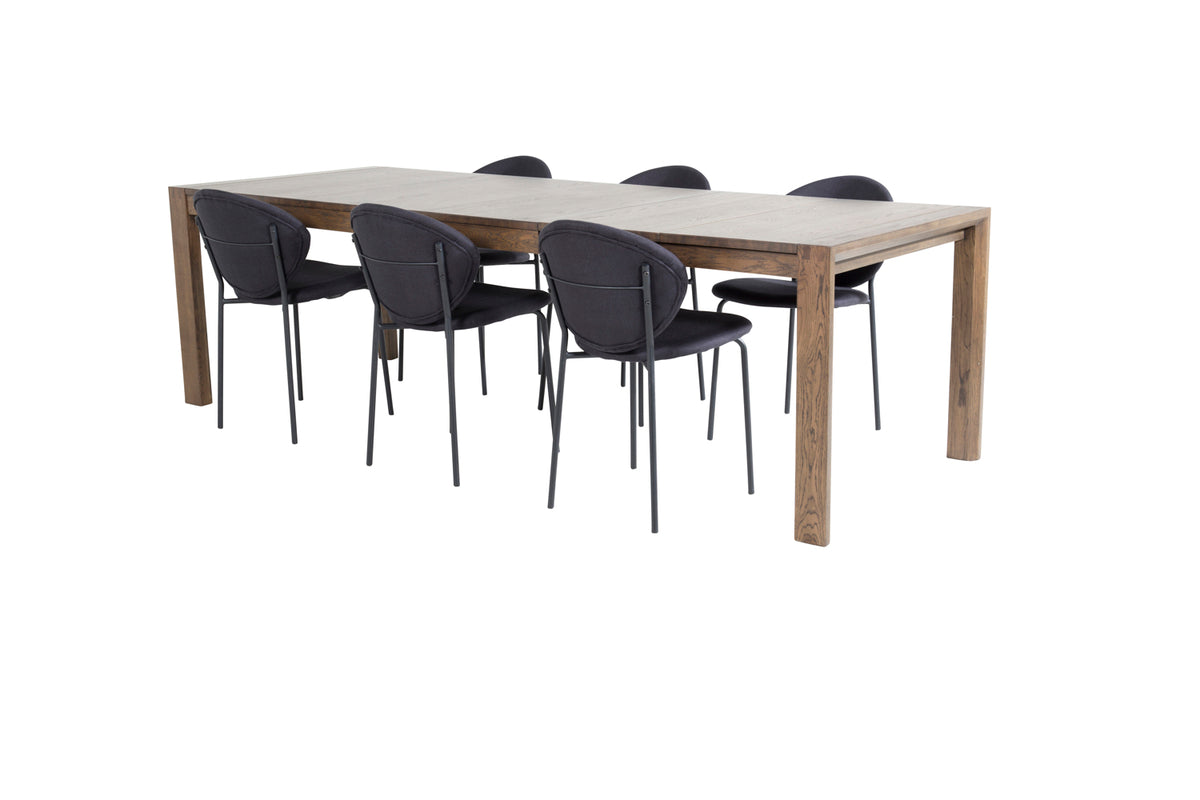 Slider & Vault Rektangulært Spisebord 170 x 95 Natur + Spisebordsstol 2-pak Sort
