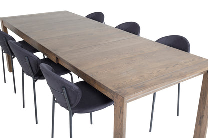 Slider & Vault Rektangulært Spisebord 170 x 95 Natur + Spisebordsstol 2-pak Sort