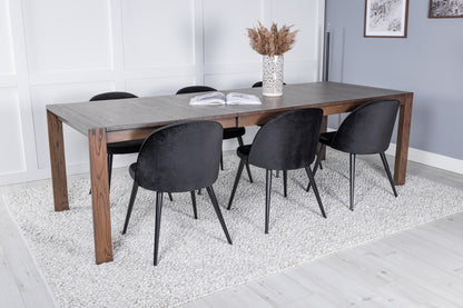 Slider & Velvet Rektangulært Spisebord 170 x 95 Natur + Spisebordsstol 2-pak Sort