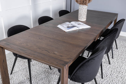 Slider & Velvet Rektangulært Spisebord 170 x 95 Natur + Spisebordsstol 2-pak Sort