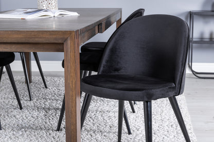 Slider & Velvet Rektangulært Spisebord 170 x 95 Natur + Spisebordsstol 2-pak Sort