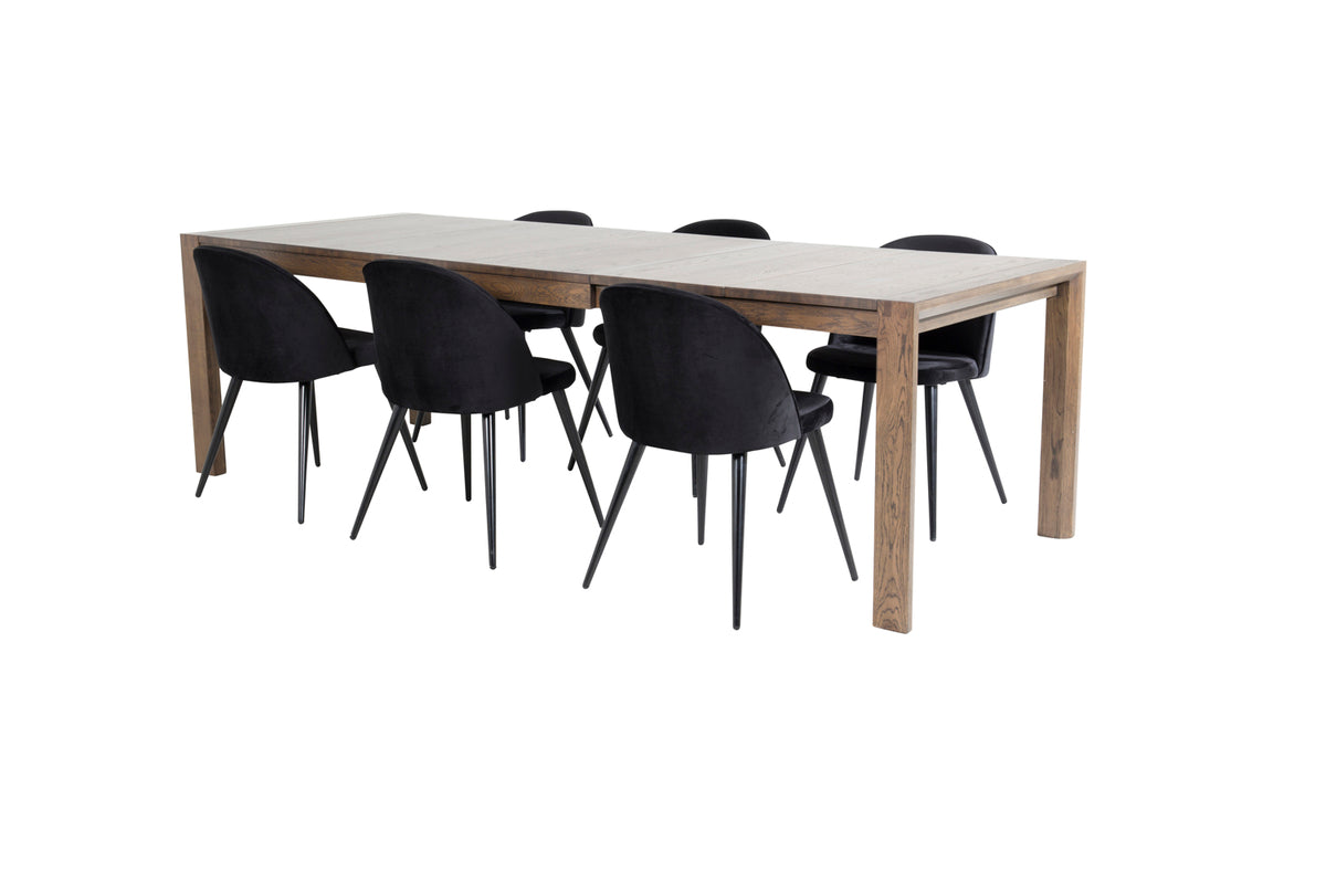 Slider & Velvet Rektangulært Spisebord 170 x 95 Natur + Spisebordsstol 2-pak Sort