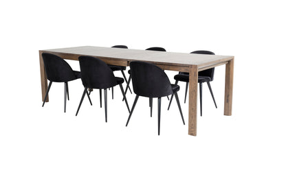 Slider & Velvet Rektangulært Spisebord 170 x 95 Natur + Spisebordsstol 2-pak Sort
