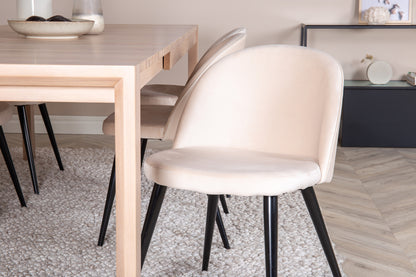 Slider & Velvet Rektangulært Spisebord 170 x 95 Natur + Spisebordsstol 2-pak Beige