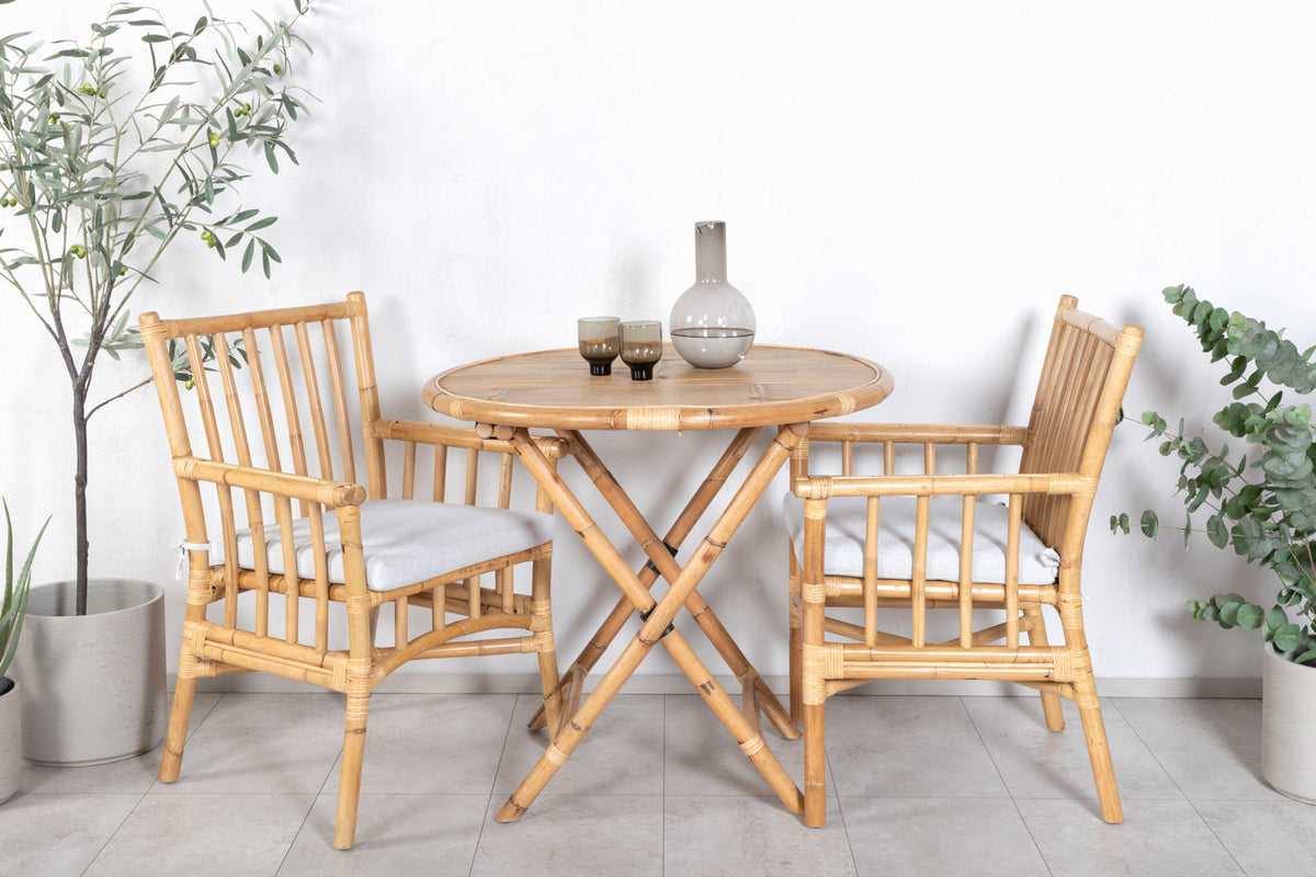 Cane Spisestole Natur + Cafebord ⌀80 Natur