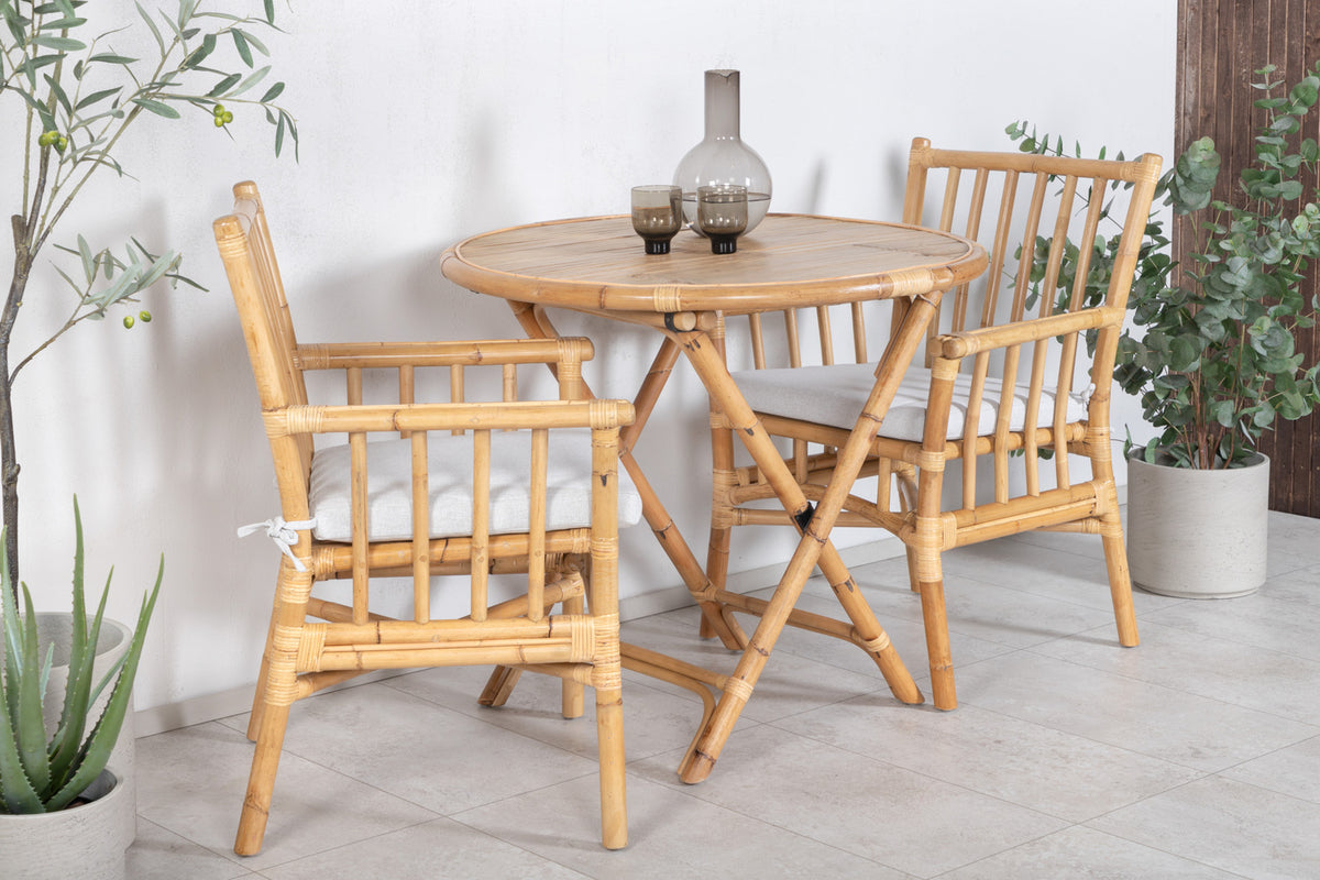 Cane Spisestole Natur + Cafebord ⌀80 Natur