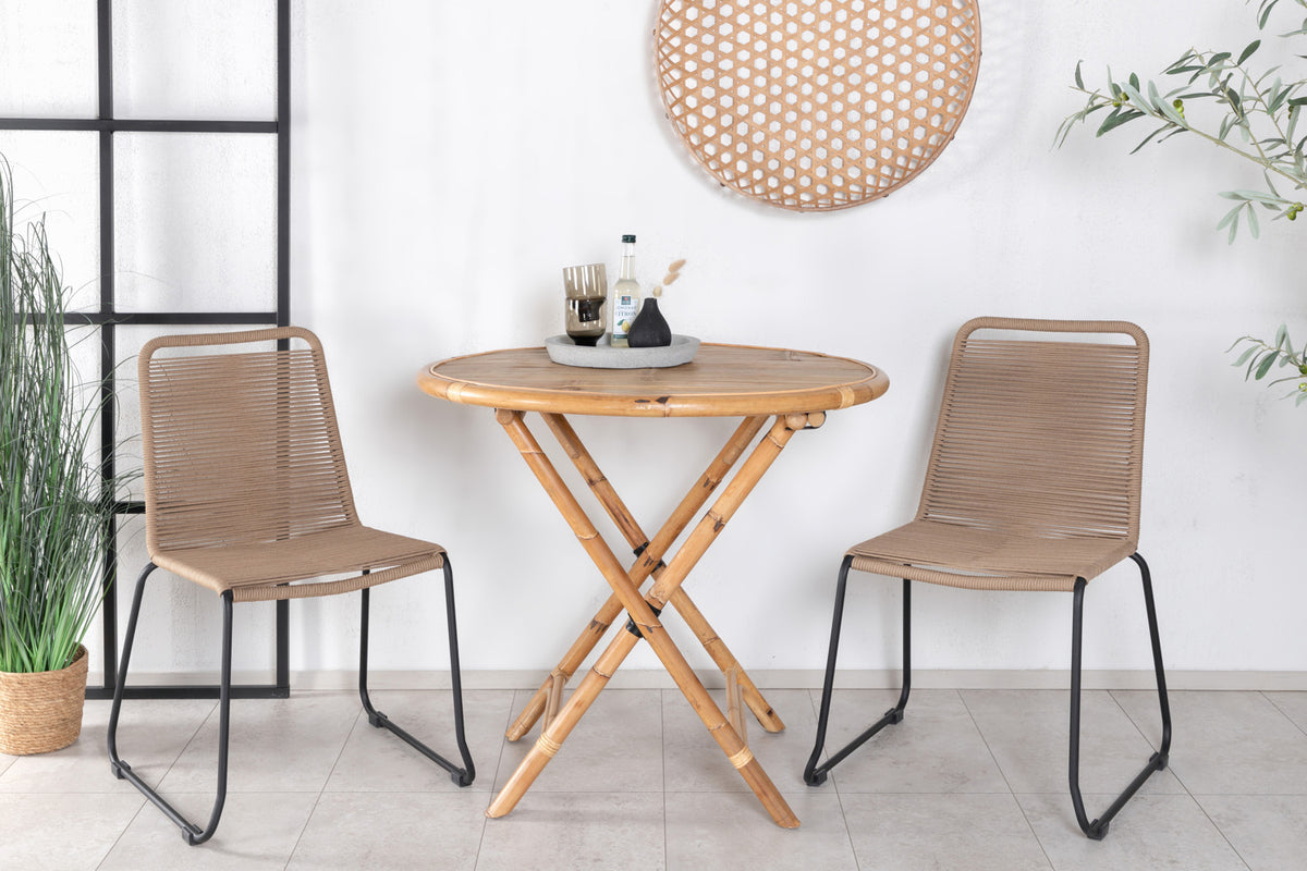 Cane & Lindos Cafébord ⌀90 + Spisestolar Brun