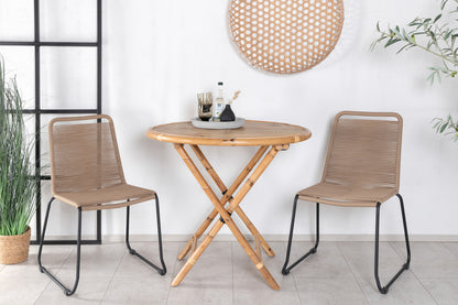 Cane & Lindos Cafébord ⌀90 + Spisestolar Brun