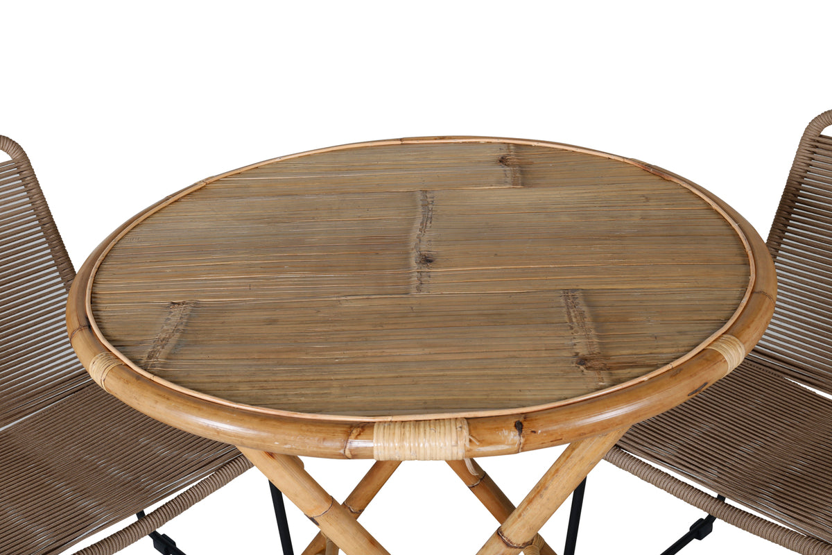 Cane & Lindos Cafébord ⌀90 + Spisestolar Brun