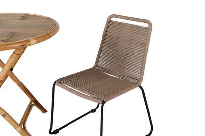 Cane & Lindos Cafébord ⌀90 + Spisestolar Brun