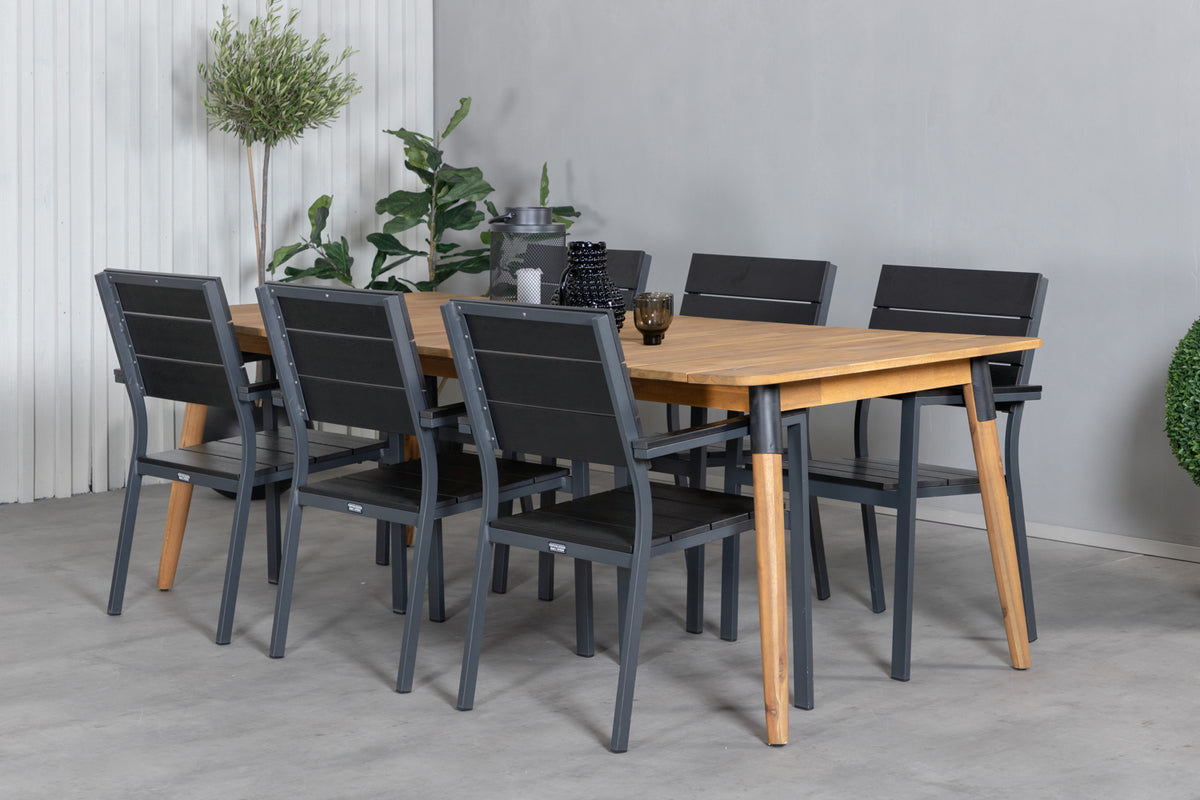 Julian & Levels Spisebord 210x100 + Spisestole Sort