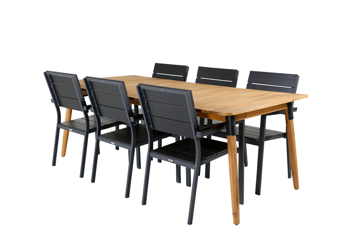 Julian & Levels Spisebord 210x100 + Spisestole Sort