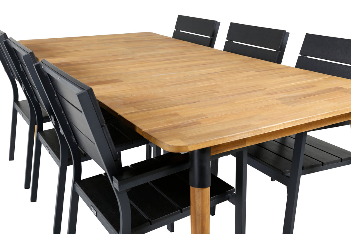 Julian & Levels Spisebord 210x100 + Spisestole Sort