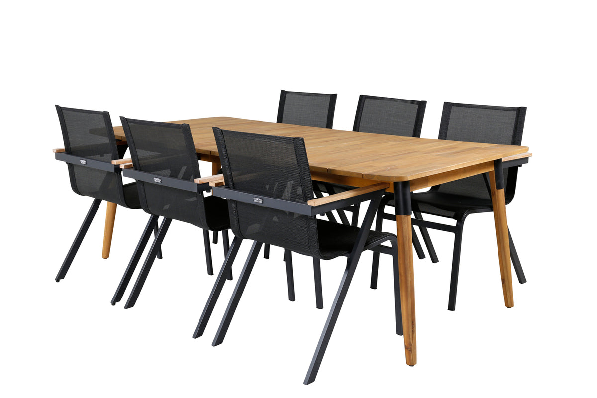 Julian & Mexico Rektangulære Spisebord 210x100 Natur + Spisestole Sort